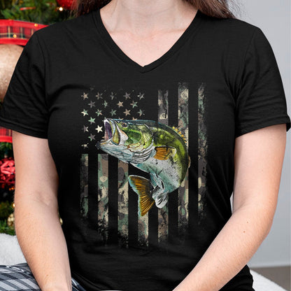Funny Fishing Shirt, Gift For Fishing Lover Unisex T-Shirt/Hoodie/Sweatshirt HLT00 - American Flag Camo Bass Fish Fishing T-Shirt