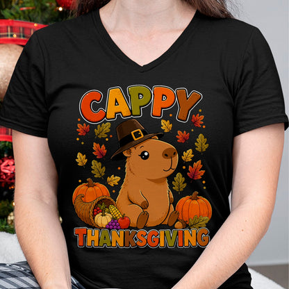 Cute Capybara Shirt, Funny Capybara UnisexT-Shirt/Hoodie/Sweatshirt HLT00 - Cappy Thanksgiving Cute Capybara Autumn Fall Leaves Pumpkin T-Shirt