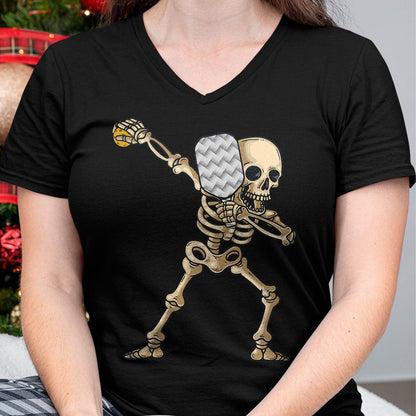 Funny Pickleball Shirt, Pickleball Lover Unisex T-Shirt/Hoodie/Sweatshirt HLT00 - Halloween Pickleball Costume Dabbing Skeleton Pickleballer T-Shirt
