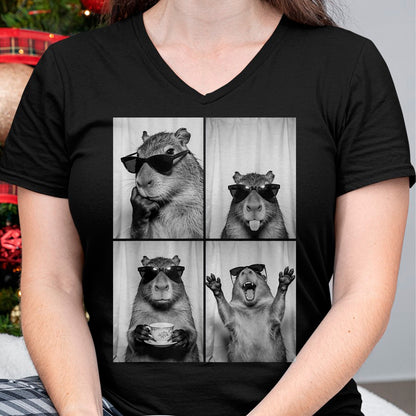 Cute Capybara Shirt, Funny Capybara Unisex T-Shirt/Hoodie/Sweatshirt HLT00 - Funny Capybara Photobooth, Capybara with Sunglasses, Rodent T-Shirt, Women, Black, X-Small