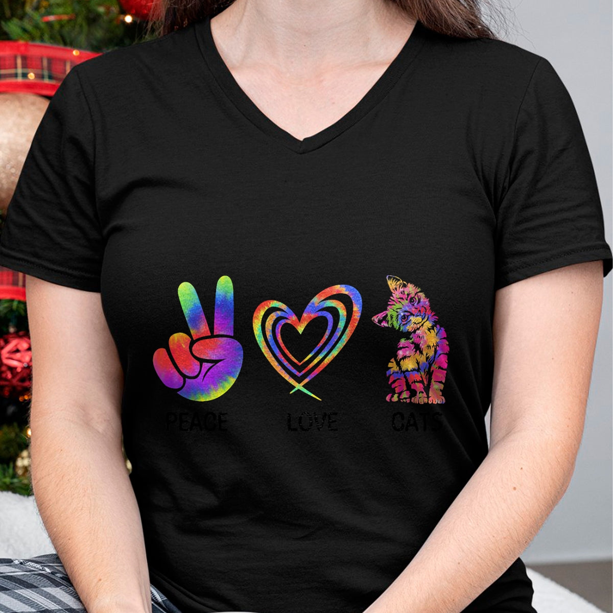 Cat Love Shirt, Funny Cat Lover Gift UnisexT-Shirt/Hoodie/Sweatshirt HLT00 - Peace Love Cats Funny Kitty Cat Lover T-Shirt (2)
