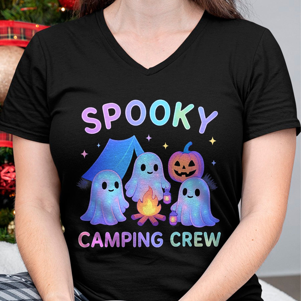 Funny Camping Shirt, Gift For Camping Lover Unisex T-Shirt/Hoodie/Sweatshirt HLT00 - Spooky Camping Crew Ghosts Halloween Campfire Vintage Boo T-Shirt