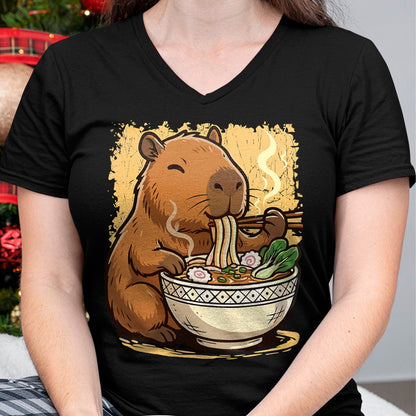 Cute Capybara Shirt, Funny Capybara Unisex T-Shirt/Hoodie/Sweatshirt HLT00 - Capybara Eating Ramen Noodles T-Shirt