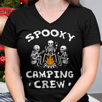 Funny Camping Shirt, Gift For Camping Lover Unisex T-Shirt/Hoodie/Sweatshirt HLT00 - Spooky Camping Crew Halloween Camping Skeleton Campsite T-Shirt
