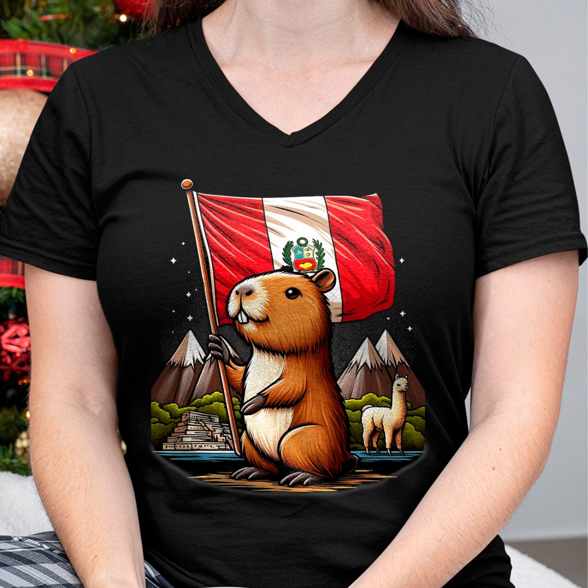 Cute Capybara Shirt, Funny Capybara Unisex T-Shirt/Hoodie/Sweatshirt HLT00 - Peruvian Capybara Peru Flag - Ronsoco Fiestas Patrias T-Shirt