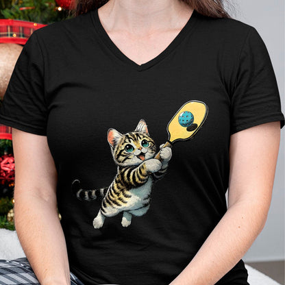 Funny Pickleball Shirt, Pickleball Lover Unisex T-Shirt/Hoodie/Sweatshirt HLT00 - Funny Kitten Playing Pickleball Cute Cat Pickleball Player T-Shirt