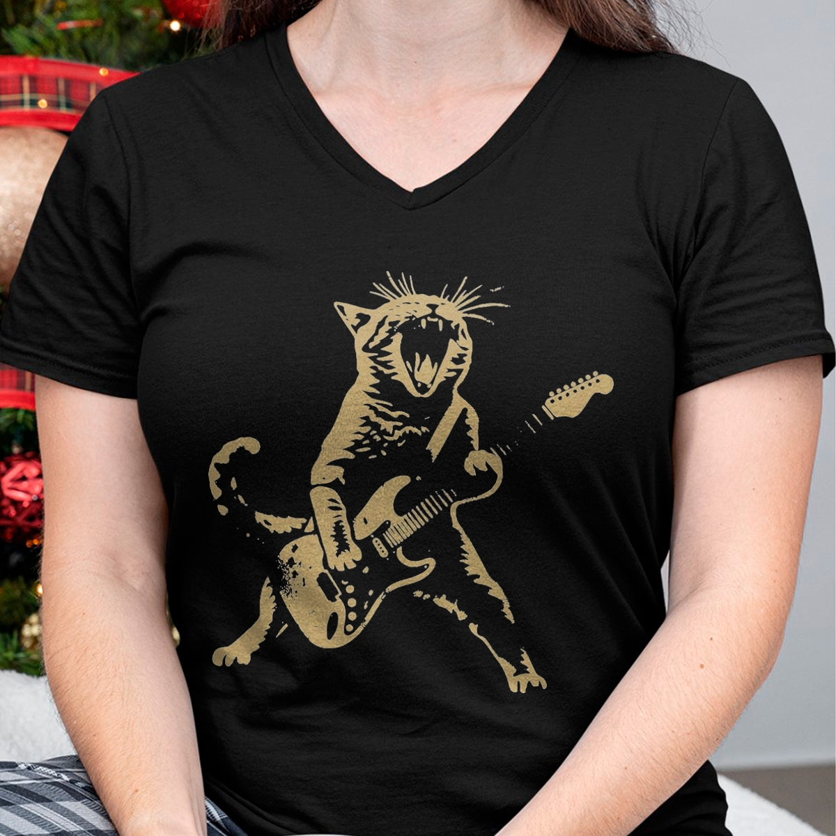 Guitar Lover Shirt, Funny Guitar UnisexT-Shirt/Hoodie/Sweatshirt HLT00 - Cat Playing Guitar Rock Star Rock and Roll Men Women Kids T-Shirt, Men, Black, 3X-Large