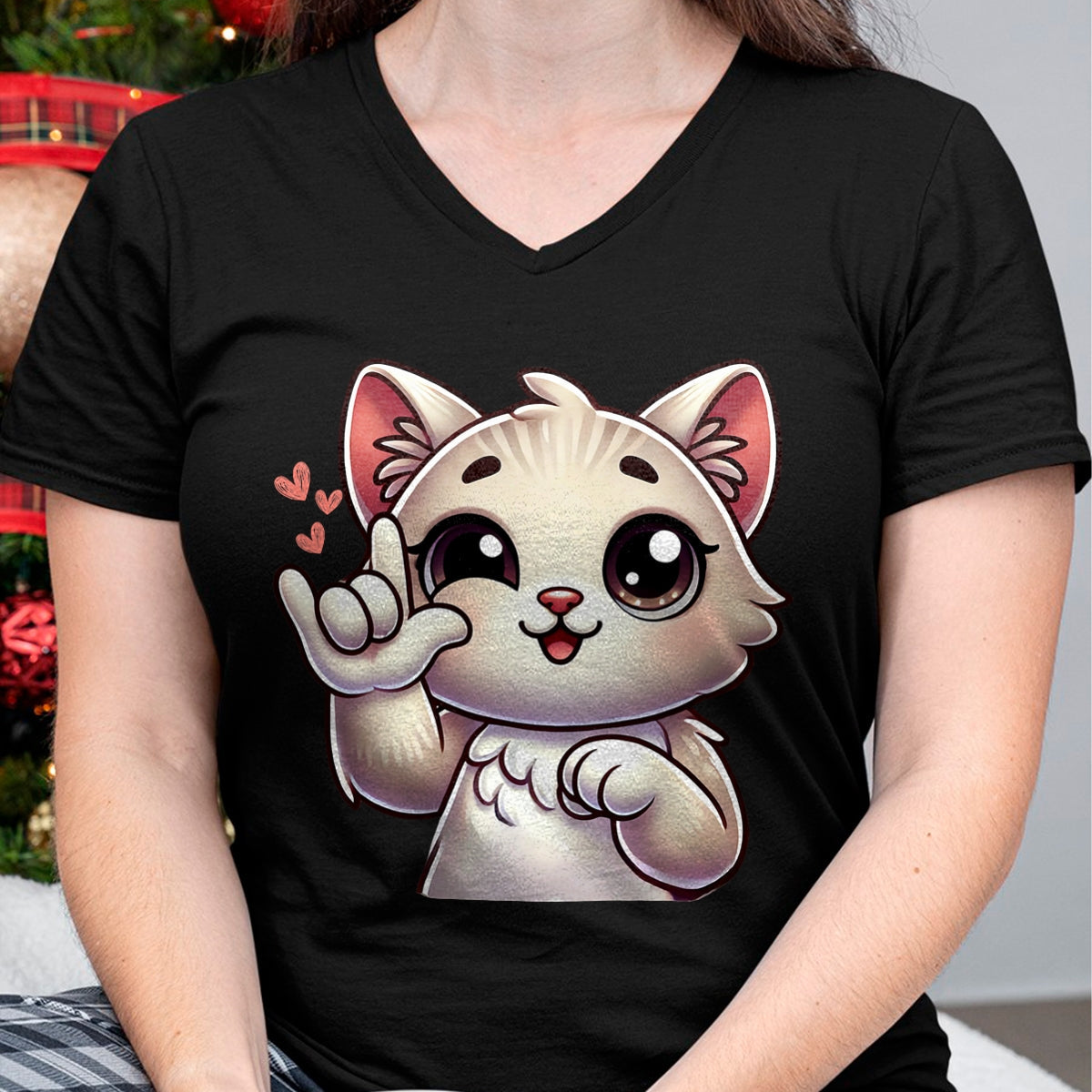 Cat Love Shirt, Funny Cat Lover Gift UnisexT-Shirt/Hoodie/Sweatshirt HLT00 - Kitten Cute Cat Making Love You Hand Sign Language ASL T-Shirt