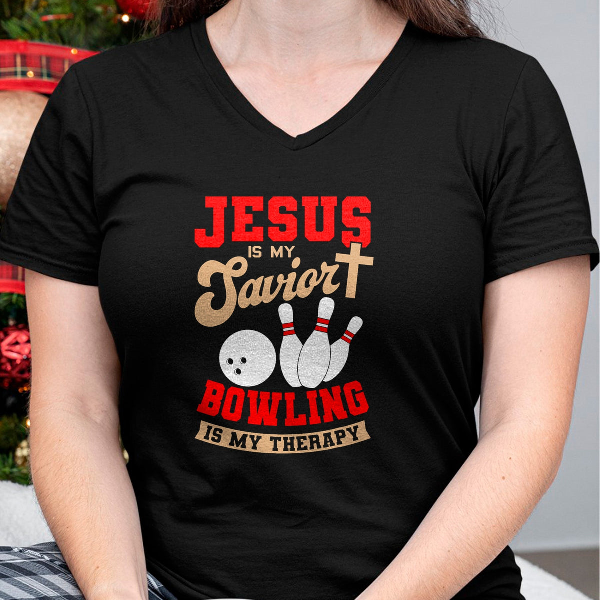 Christian Tee, Christian Faith Unisex T-Shirt/Hoodie/Sweatshirt HLT00 - Jesus Is My Savior Bowling Is My Therapy Christian Bowler T-Shirt