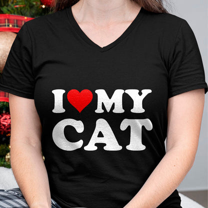 Cat Love Shirt, Funny Cat Lover Gift UnisexT-Shirt/Hoodie/Sweatshirt HLT00 - Red Heart I Love My Cat T-Shirt (1)