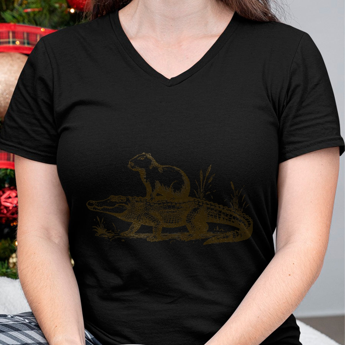 Cute Capybara Shirt, Funny Capybara Unisex T-Shirt/Hoodie/Sweatshirt HLT00 - Funny Capybara Riding an Alligator Men Women Capybara T-Shirt