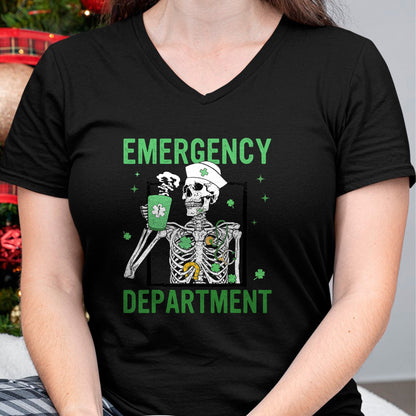 Patrick Day Shirts for Family, Funny Patrick Day shirts, st patrick's day Unisex T-Shirt/Hoodie/Sweatshirt HLT00 - Skeleton Emergency Department Coffee ER Nurse St Patrick Day T-Shirt (1)