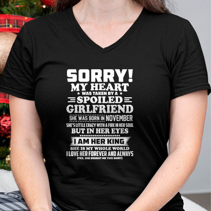 Best Wife Shirt, Wife and Husband Unisex T-Shirt/Hoodie/Sweatshirt HLT00 - sorry my heart was taken spoiled girlfriend born in November T-Shirt
