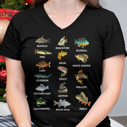 Funny Fishing Shirt, Gift For Fishing Lover Unisex T-Shirt/Hoodie/Sweatshirt HLT00 - Types of Freshwater Fish Species Fishing Fisherman Anglers T-Shirt