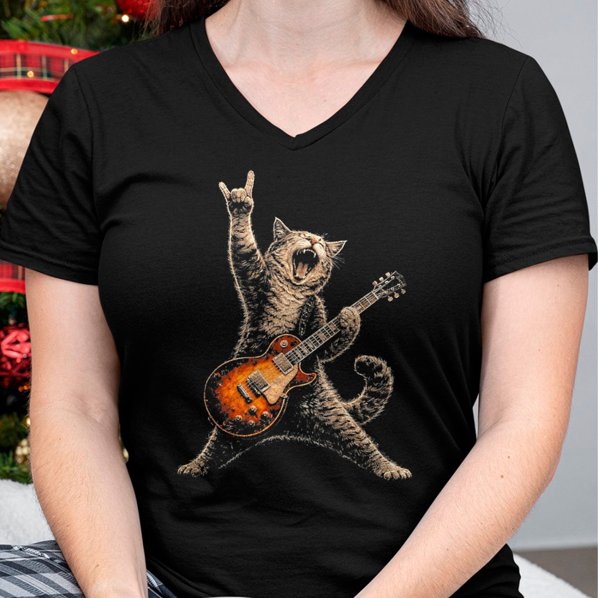 Guitar Lover Shirt, Funny Guitar UnisexT-Shirt/Hoodie/Sweatshirt HLT00 - Funny Cat Playing Guitar Shirt Cat Guitarist Rock and Roll T-Shirt, Men, Black, 3X-Large