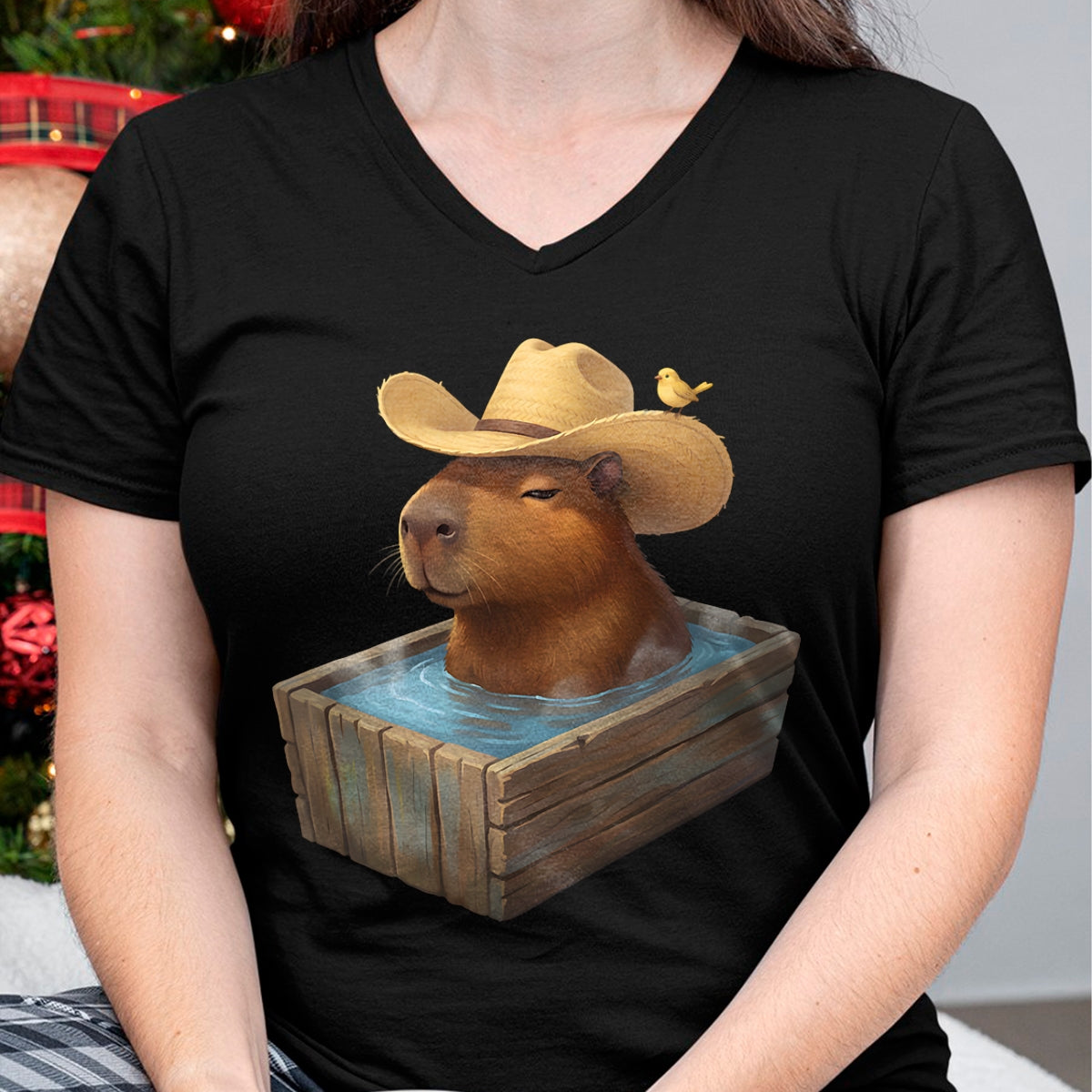 Cute Capybara Shirt, Funny Capybara Unisex T-Shirt/Hoodie/Sweatshirt HLT00 - Cute Capybara Wearing Cowboy Hat in Bathtub Funny Western T-Shirt