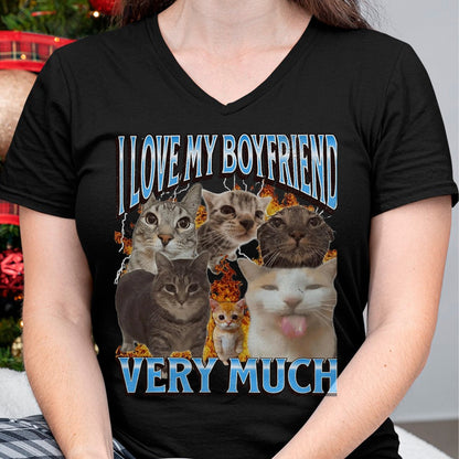 Cat Love Shirt, Funny Cat Lover Gift UnisexT-Shirt/Hoodie/Sweatshirt HLT00 - My Boyfriend Funny Cat Meme Bootleg Graphic T-Shirt, Men, Black, 3X-Large