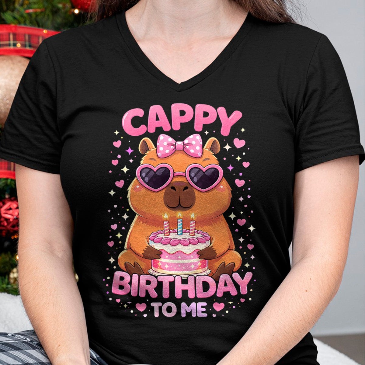 Cute Capybara Shirt, Funny Capybara UnisexT-Shirt/Hoodie/Sweatshirt HLT00 - Cappy Birthday Capybara Birthday to Me Birthday Pink Bow T-Shirt