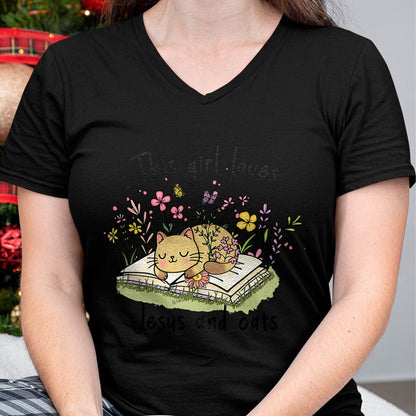 Cat Love Shirt, Funny Cat Lover Gift UnisexT-Shirt/Hoodie/Sweatshirt HLT00 - This Girl Loves Jesus and Cats Cute Christian T-Shirt