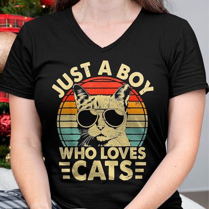 Cat Love Shirt, Funny Cat Lover Gift UnisexT-Shirt/Hoodie/Sweatshirt HLT00 - Vintage Just A Boy Who Loves Cats Boy Kitten Cat Lover Boys T-Shirt, Youth, Heather Blue, Small (1)