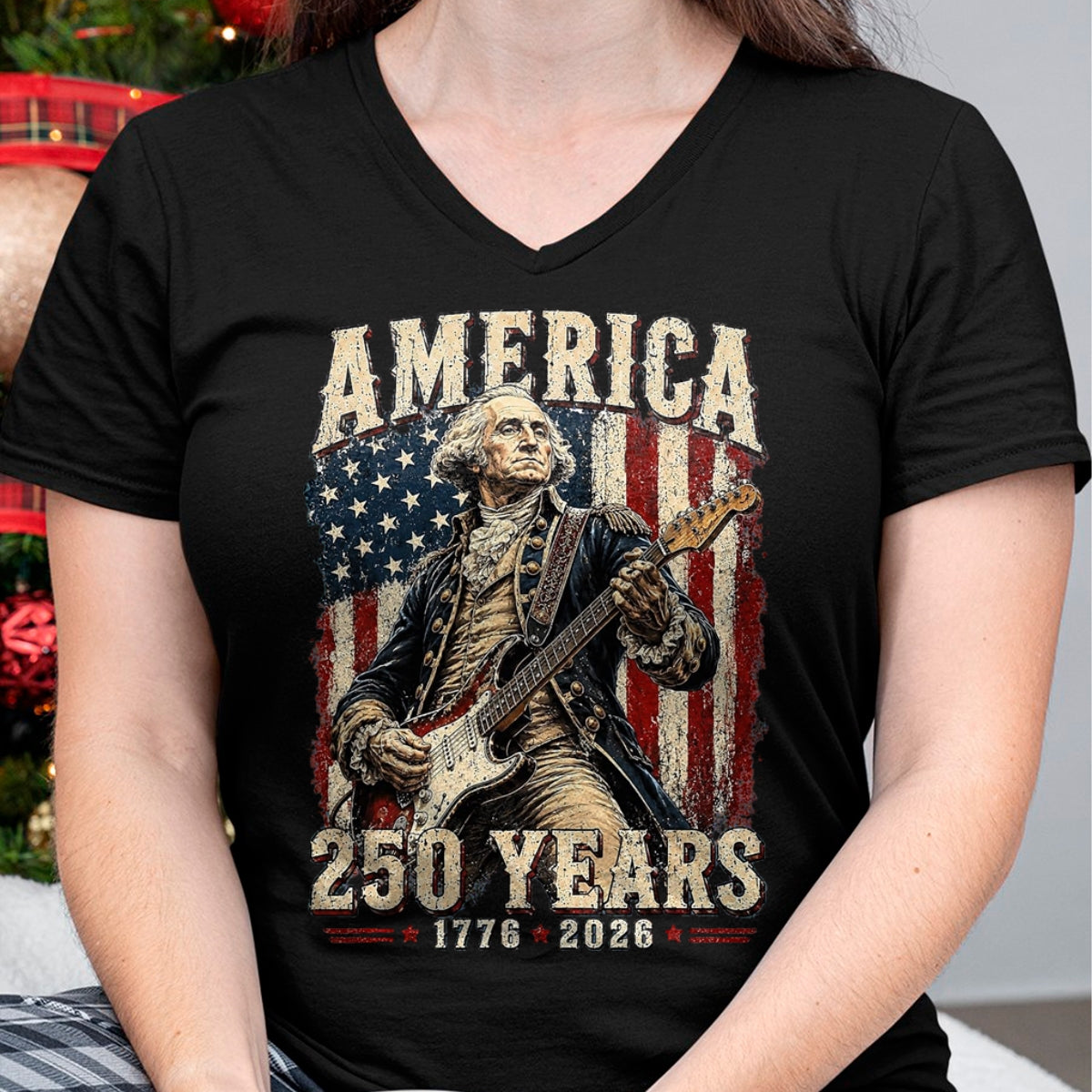 Guitar Lover Shirt, Funny Guitar UnisexT-Shirt/Hoodie/Sweatshirt HLT00 - Vintage George Washington Playing Guitar 250 Years America T-Shirt, Men, Black, 3X-Large