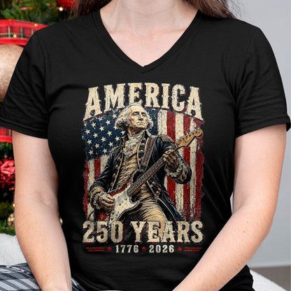 Guitar Lover Shirt, Funny Guitar UnisexT-Shirt/Hoodie/Sweatshirt HLT00 - Vintage George Washington Playing Guitar 250 Years America T-Shirt, Men, Black, 3X-Large