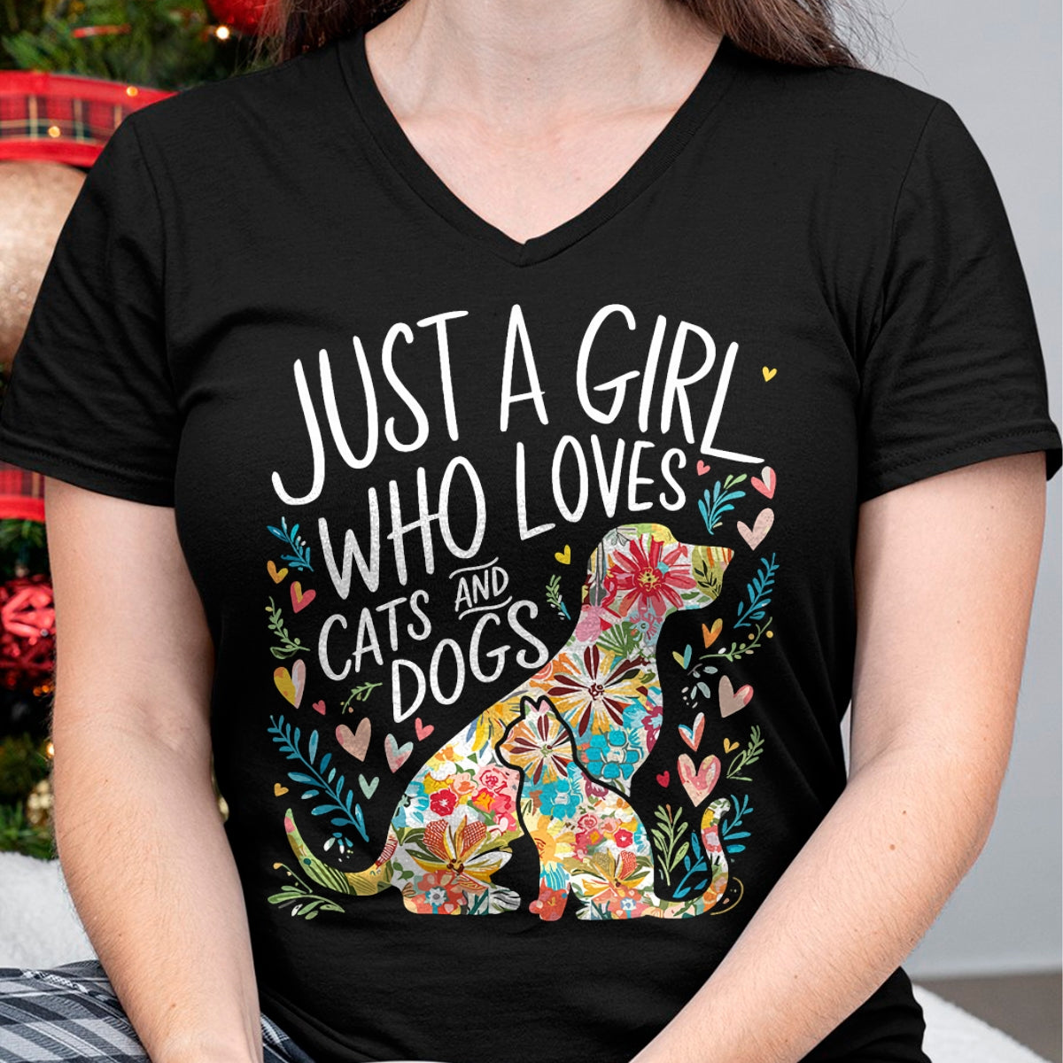 Cat Love Shirt, Funny Cat Lover Gift UnisexT-Shirt/Hoodie/Sweatshirt HLT00 - Just a Girl who Loves Cats and Dogs T-Shirt