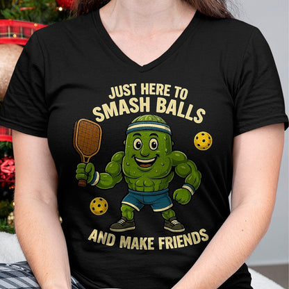 Funny Pickleball Shirt, Pickleball Lover Unisex T-Shirt/Hoodie/Sweatshirt HLT00 - Just Here to Smash Balls and Make Friends Funny Pickleball T-Shirt, Men, Black, 3X-Large