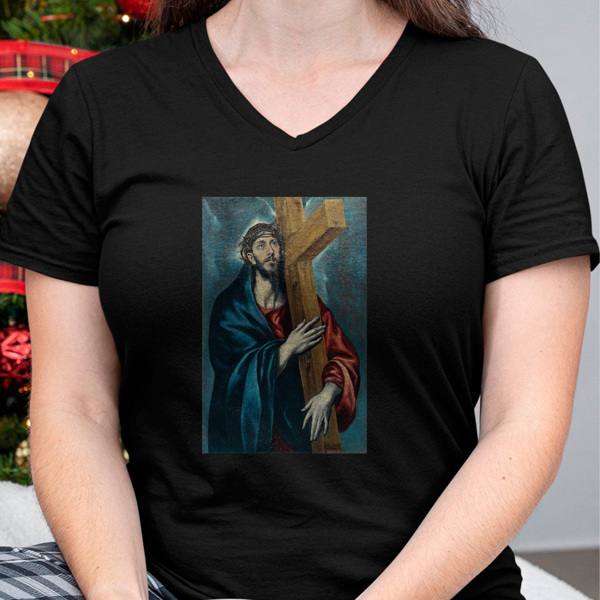 Christian Tee, Christian Faith Unisex T-Shirt/Hoodie/Sweatshirt HLT00 - Christ Carrying the Cross Jesus Painting Saviour Christian T-Shirt