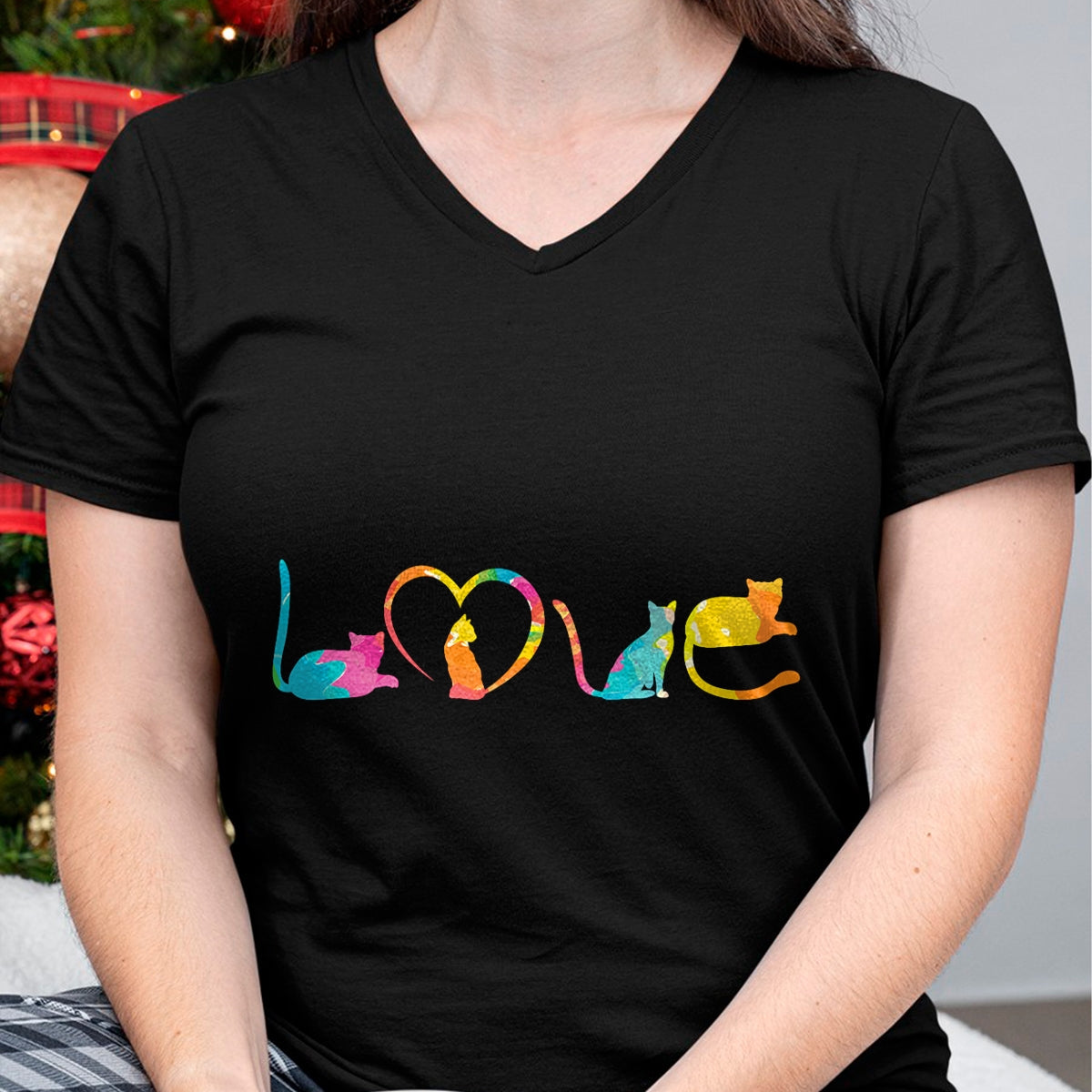Cat Love Shirt, Funny Cat Lover Gift UnisexT-Shirt/Hoodie/Sweatshirt HLT00 - Love Cats Colorful Watercolor Decoration Cute Cat Toy T-Shirt (1)
