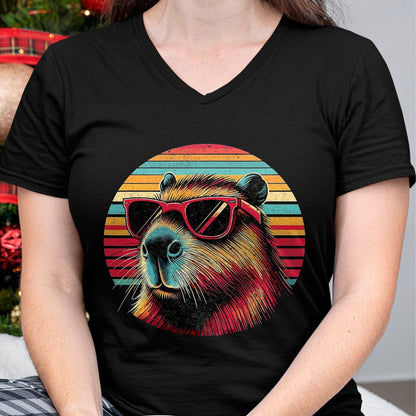 Cute Capybara Shirt, Funny Capybara Unisex T-Shirt/Hoodie/Sweatshirt HLT00 - Capybara Retro Sunglasses T-Shirt, Men, Black, 3X-Large