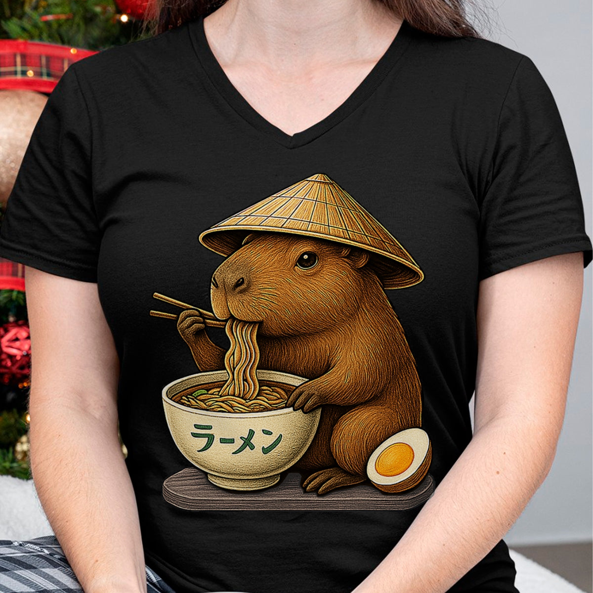 Cute Capybara Shirt, Funny Capybara Unisex T-Shirt/Hoodie/Sweatshirt HLT00 - Capybara Eating Japanese Ramen Kawaii Anime tee Funny Kids T-Shirt