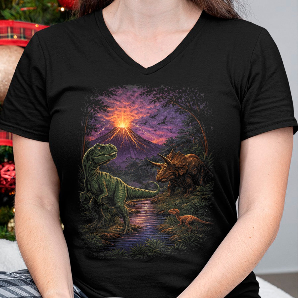 Best Dinosaur Lover Shirt, Funny Dinosaur UnisexT-Shirt/Hoodie/Sweatshirt HLT00 - Vintage Dinosaur 90s T Rex and Triceratops Volcano Nature T-Shirt, Men, Black, 3X-Large
