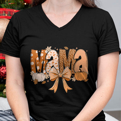 Best Thanksgiving Family Shirt , Funny Thanksgiving UnisexT-Shirt/Hoodie/Sweatshirt HLT00 - Retro Mama Coquette Bows Leopard Mom Fall Thanksgiving Women T-Shirt