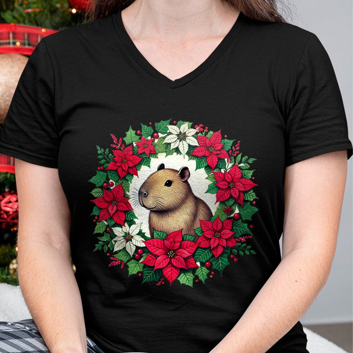 Cute Capybara Shirt, Funny Capybara UnisexT-Shirt/Hoodie/Sweatshirt HLT00 - Capybara Christmas illustration Long Sleeve T-Shirt