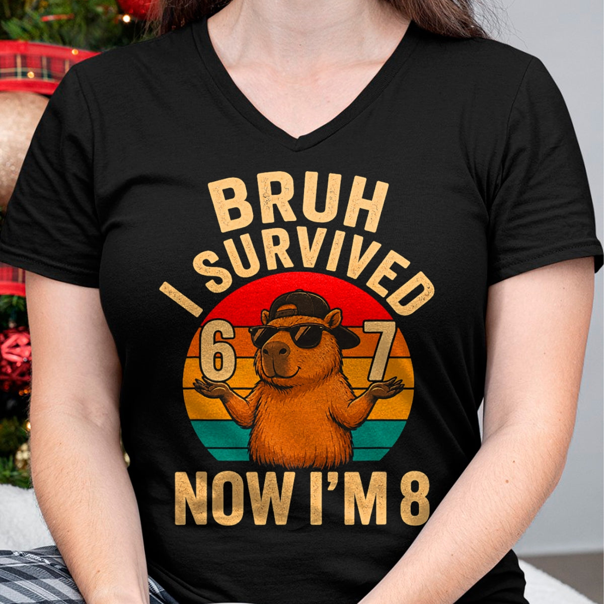 Cute Capybara Shirt, Funny Capybara UnisexT-Shirt/Hoodie/Sweatshirt HLT00 - Bruh I Survived 6 7 Now Im 8 Funny Capybara 8th Birthday Boy T-Shirt