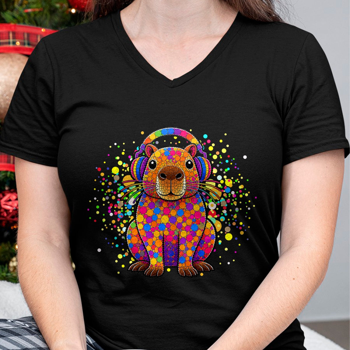 Cute Capybara Shirt, Funny Capybara UnisexT-Shirt/Hoodie/Sweatshirt HLT00 - Funny Capybara Dots Art Animal Lovers Students Boys Girls T-Shirt (1)