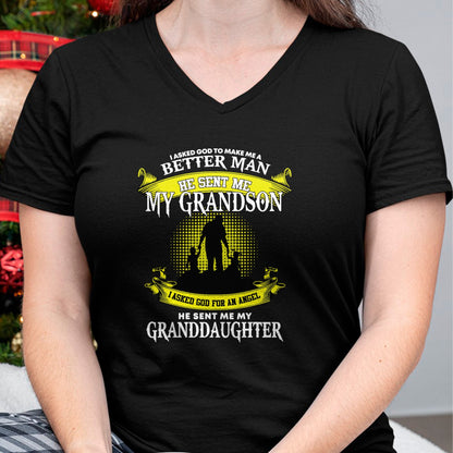 Best Grandma Shirt, Proud Grandma Unisex T-Shirt/Hoodie/Sweatshirt HLT00 - I Asked God To Make Me A Better Man He Sent Me My Grandson T-Shirt
