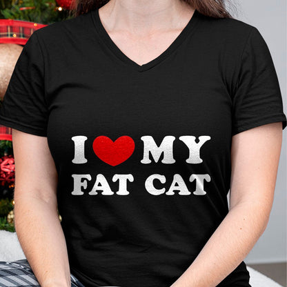 Cat Love Shirt, Funny Cat Lover Gift UnisexT-Shirt/Hoodie/Sweatshirt HLT00 - I Love My Fat Cat, I Heart My Fat Cat T-Shirt, Men, Black, 3X-Large