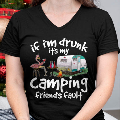Funny Camping Shirt, Gift For Camping Lover Unisex T-Shirt/Hoodie/Sweatshirt HLT00 - If I_m Drunk It_s My Camping Friend_s Fault Funny Flamingo T-Shirt, Men, Black, 3X-Large