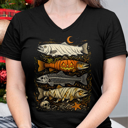 Funny Fishing Shirt, Gift For Fishing Lover Unisex T-Shirt/Hoodie/Sweatshirt HLT00 - Trout Fish Halloween Fishing Fisherman Spooky Season T-Shirt