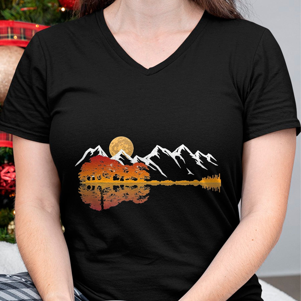 Guitar Lover Shirt, Funny Guitar UnisexT-Shirt/Hoodie/Sweatshirt HLT00 - Guitar Lake Mountain Reflections Shadow Love Guitar Musician T-Shirt, Men, Heather Blue, X-Large
