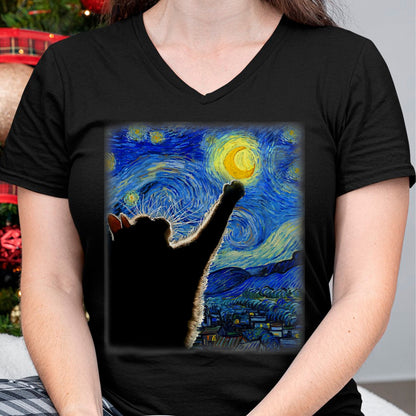 Best Thanksgiving Family Shirt , Funny Thanksgiving UnisexT-Shirt/Hoodie/Sweatshirt HLT00 - Starry Night Cat, Van Gogh Cat, Cat Lover, Cat Mom, Cat Dad T-Shirt, Black