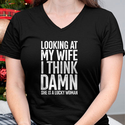 Best Wife Shirt, Wife and Husband Unisex T-Shirt/Hoodie/Sweatshirt HLT00 - Gift for wife T shirt, lucky wife   My Wife Is A Lucky Woman Wife Themed Gift Husbands Gift T-Shirt (1)