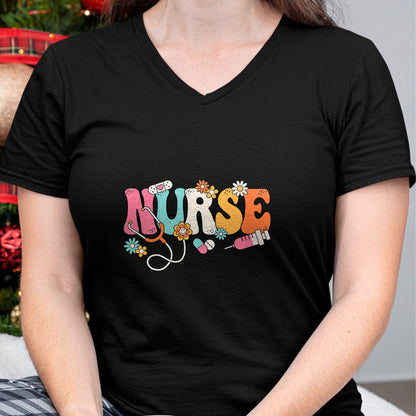 Funny Nurse Shirt, Nurse Unisex T-Shirt/Hoodie/Sweatshirt HLT00 - Cute Retro Groovy Nurse Flower Nursing T-Shirt