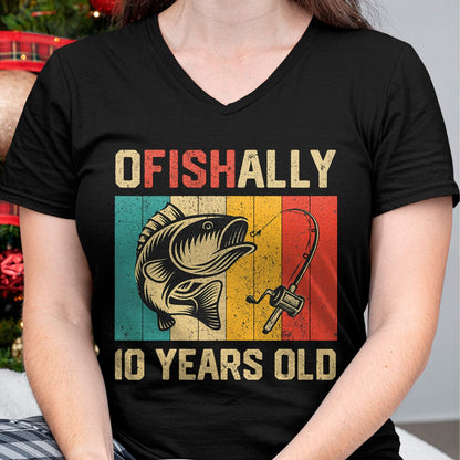 Funny Fishing Shirt, Gift For Fishing Lover Unisex T-Shirt/Hoodie/Sweatshirt HLT00 - Ofishally 10 Years Old Funny Fishing Birthday Fisherman T-Shirt