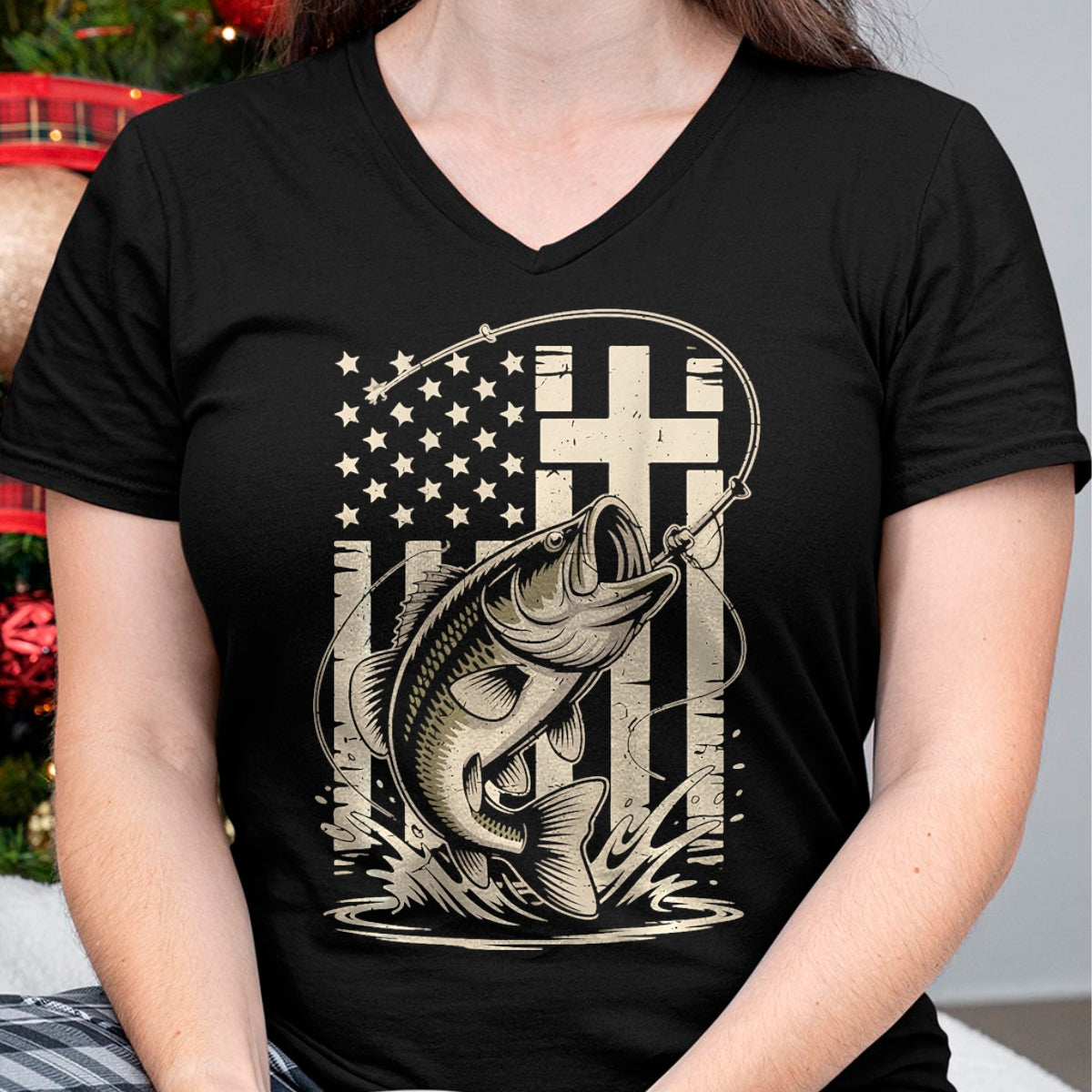 Funny Fishing Shirt, Gift For Fishing Lover Unisex T-Shirt/Hoodie/Sweatshirt HLT00 - Christian Fishing Camo Bass Fish American Flag Fishing Faith T-Shirt