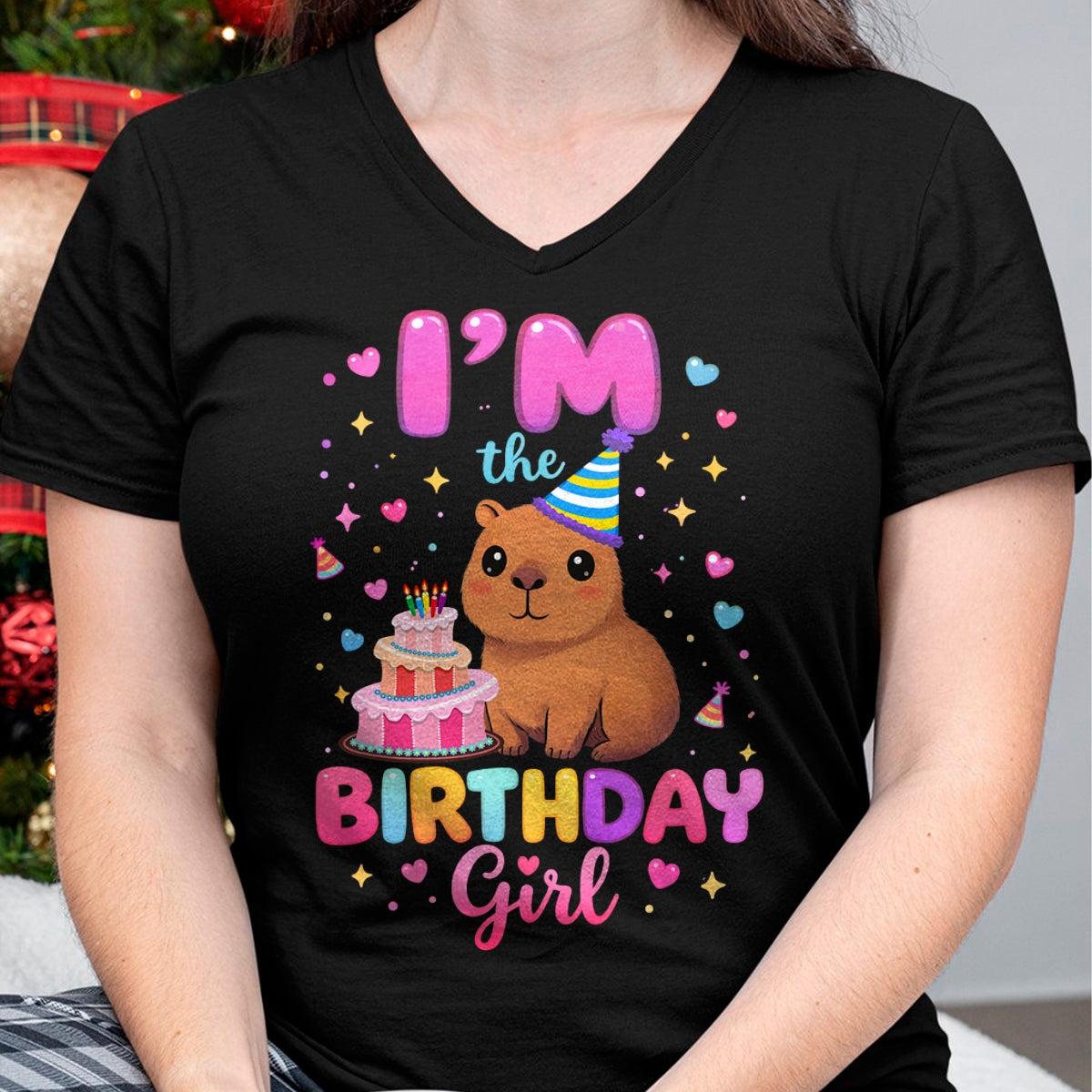 Cute Capybara Shirt, Funny Capybara Unisex T-Shirt/Hoodie/Sweatshirt HLT00 - Capybara I_m The Birthday Girl Cute Capybara Birthday Party T-Shirt