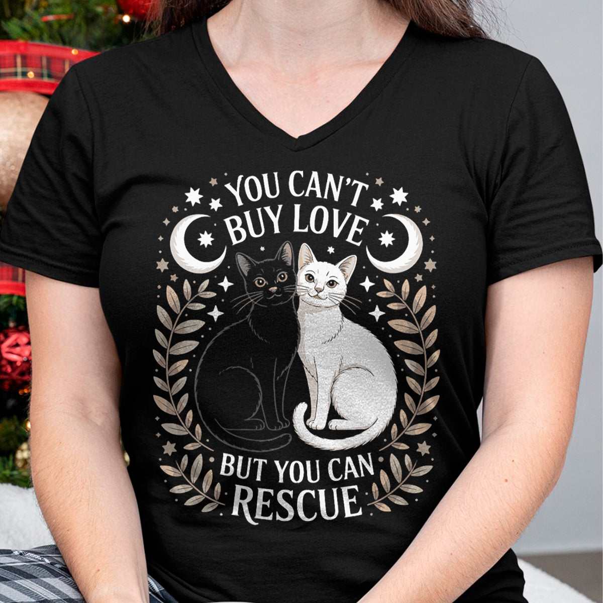 Cat Love Shirt, Funny Cat Lover Gift UnisexT-Shirt/Hoodie/Sweatshirt HLT00 - Women_s You Can_t Buy Love But You Can Rescue It Cat Lovers V-Neck T-Shirt