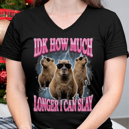 Cute Capybara Shirt, Funny Capybara Unisex T-Shirt/Hoodie/Sweatshirt HLT00 - IDK How Much Longer I Can Slay T-Shirt